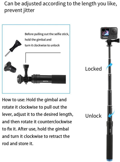 TELESIN Selfie Stick Monopod With Tripod Mount For GoPro HERO DJI Osmo Insta360, 20121303