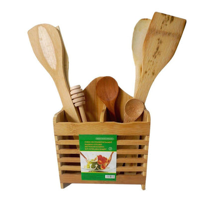 7 Pcs Organic Bamboo Cutlery Set - Wooden Utensil Set