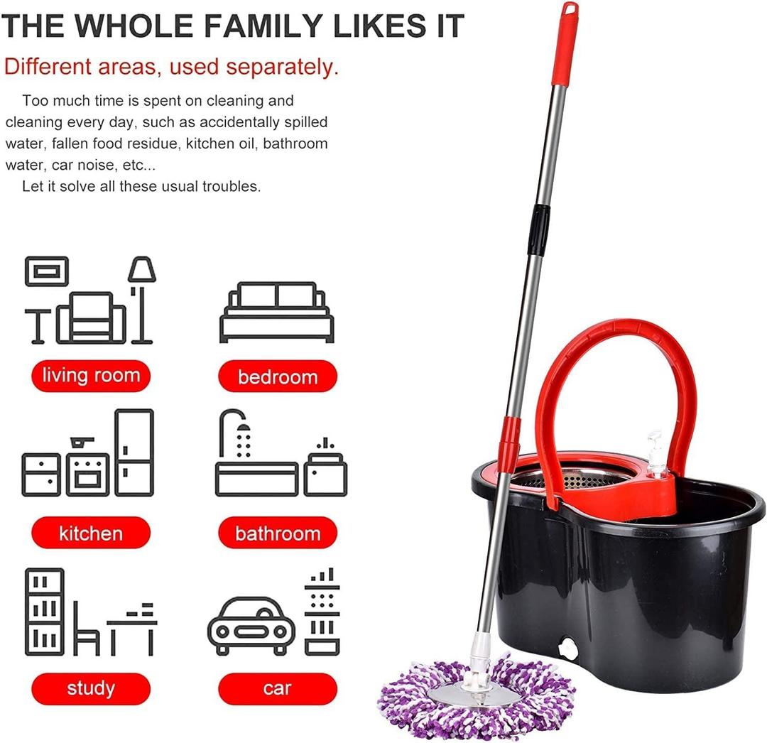 360 Spin Mop Bucket System with Stainless Steel Cleaning Set