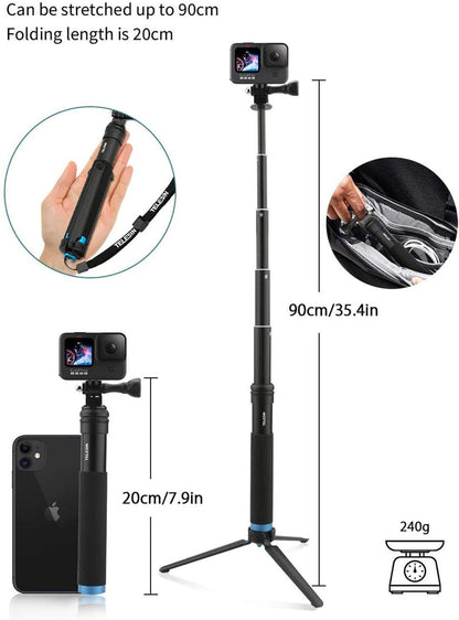 TELESIN Selfie Stick Monopod With Tripod Mount For GoPro HERO DJI Osmo Insta360, 20121303