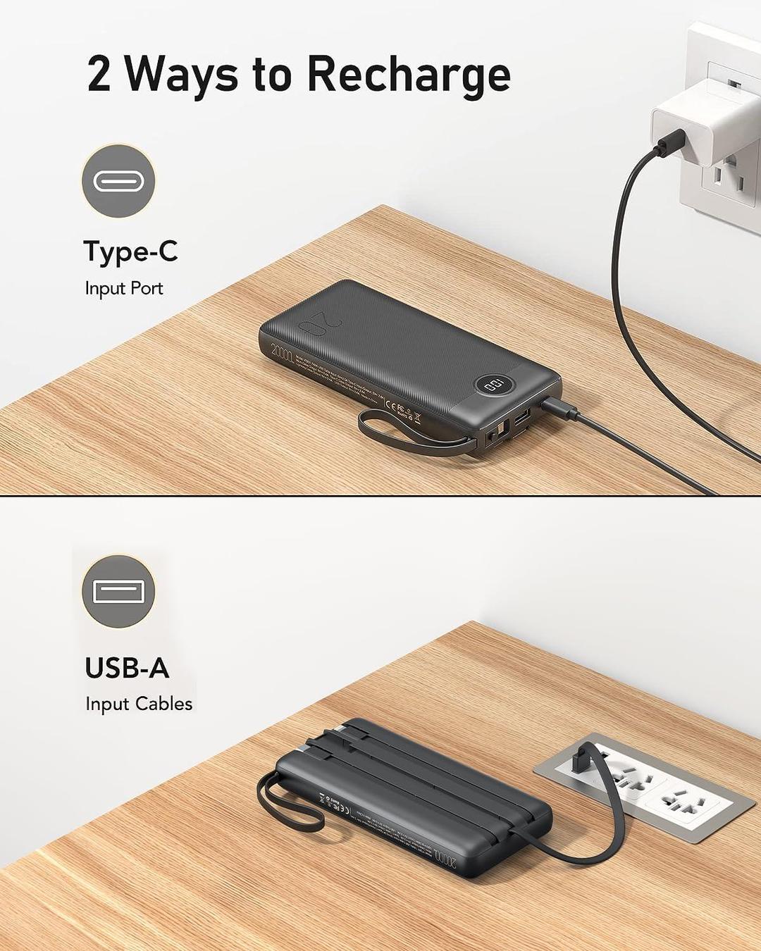 Power Bank with Built-In Cables