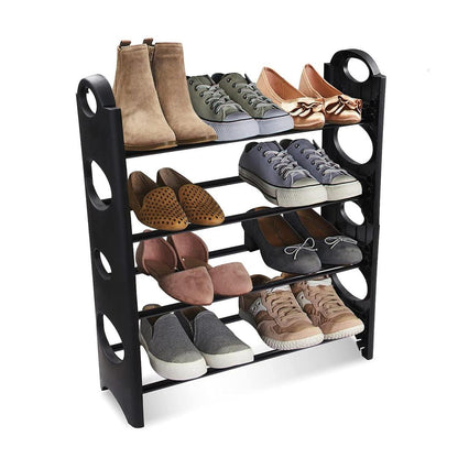 Foldable Lightweight Plastic Shoe Rack with 4 Shelves & Iron Rods